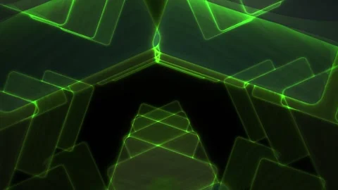 Green Glowing Geometric Shapes Moving on a Black Background for Tech Themes Stock Footage 343715467