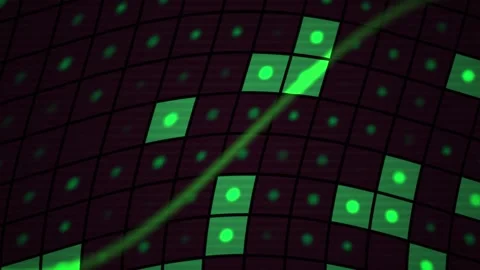 Green Glowing Grid with Dynamic Data Activation and Diagonal Scanning Line Stock Footage 343715574