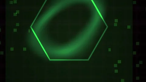 Green Glowing Hexagon Digital Motion Graphic with Floating Squares for Tech.. Stock Footage 343715444