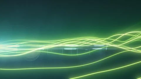 Green glowing light waves crossing a soft teal background, suggesting clean.. Stock Illustration
