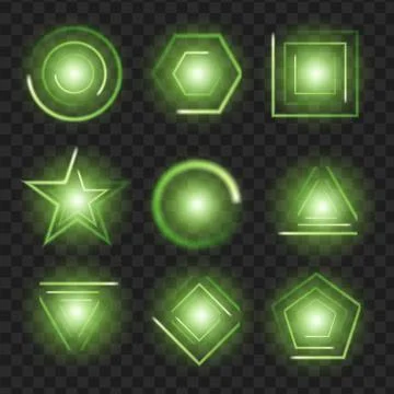 Green Glowing lights shape on black transparent background. Vector illustrati Stock Illustration