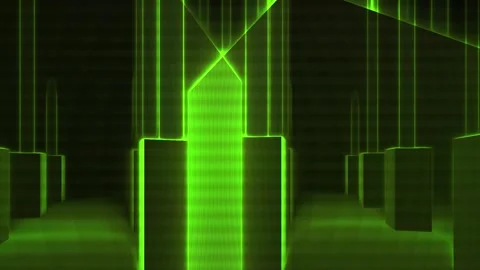 Green Glowing Lines Form a Futuristic Digital Matrix Corridor for Abstract .. Stock Footage 343715971