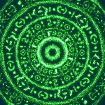 Green Glowing Magic Circle with Cryptic Symbols – Witchcraft Illustration 스톡 일러스트