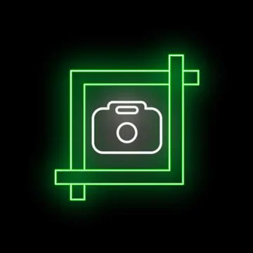 Green glowing neon camera crop marks icon Stock Illustration