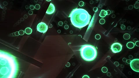 Green Glowing Neon Circles in Abstract Futuristic Tunnel for Dynamic Tech M.. Stock Footage 343716183
