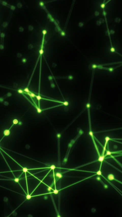 Green glowing network of connected nodes and lines on a dark background, re.. Stock Footage 335264269