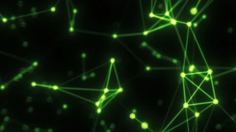 Green glowing network of connected nodes and lines on a dark background Stock Footage 336339110