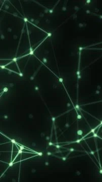 Green glowing network of connected nodes and lines on a dark background, re.. Illustrazione stock