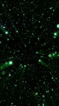 Green glowing particle rays emitting from a central point, creating a burst e Stock Illustration