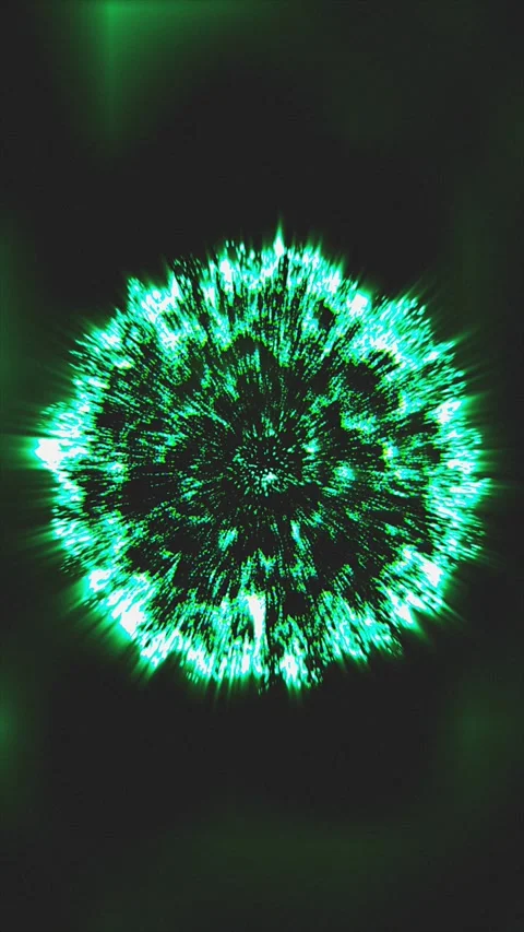 Green glowing particle sphere explosion matrix abstract vertical background Video stock 339432479