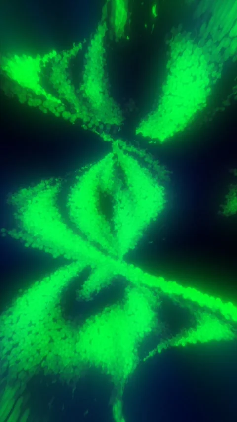 Green glowing particle structure twisting through darkness, forming a futur.. Stock Footage 337160191