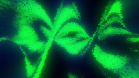 Green glowing particle structure twisting through darkness Stock Footage 338396727