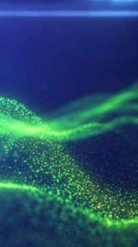Green glowing particle wave on a deep blue background, resembling a futuris.. Stock Photos