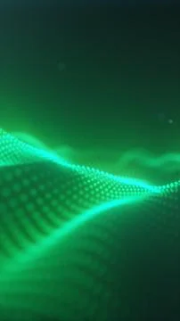 Green glowing particle waveform on a dark background, representing data flo.. イラスト素材