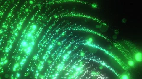 Green glowing particles abstract swarming light wave Stock Illustration