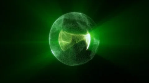 Green glowing plasma cell sphere with translucent membrane, inner core, and.. Stock Footage 336555629