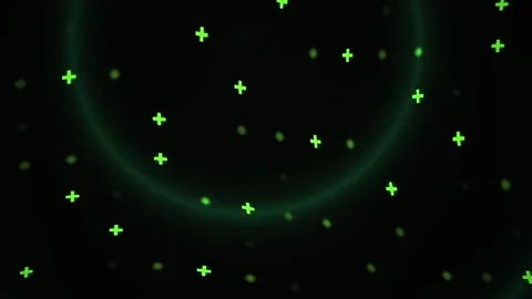 Green Glowing Plus Signs Motion Graphics with Circular Light Effects Stock Footage 343716286