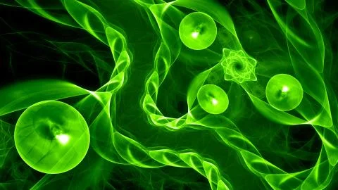 Green glowing quantum correlaction abstract background イラスト素材