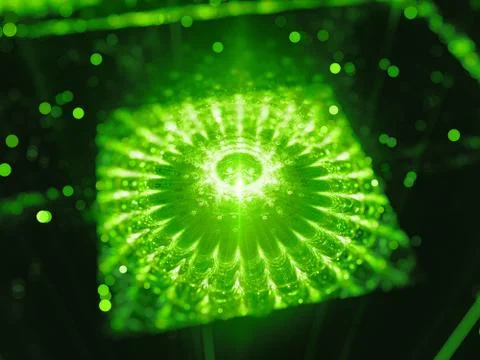 Green glowing quantum processor in space イラスト素材