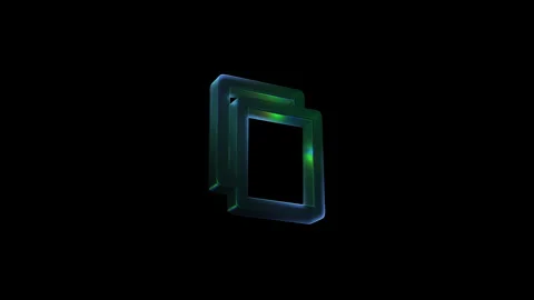 Green glowing rectangular shapes rotating on black background Video stock 320209502