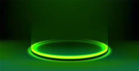 Green glowing ring on floor. Circle podium. Futuristic product stand template 스톡 일러스트