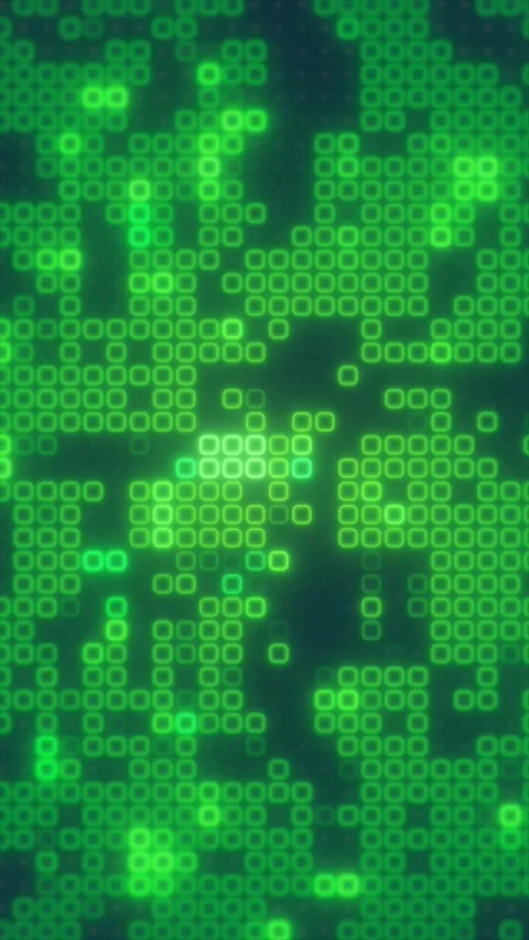 Green glowing square pixels form an abstract digital matrix pattern, ideal .. Stock Footage 337159273