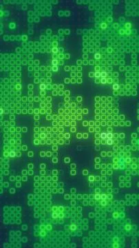 Green glowing square pixels form an abstract digital matrix pattern, ideal .. Stock Illustration