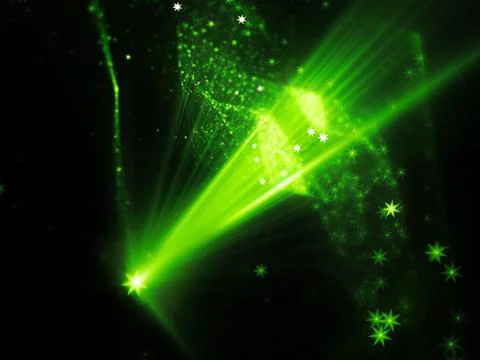 Green glowing star shape source with rays and multidimensional rectangles in  Stock Illustration