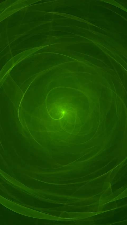 Green glowing swirling pattern of curved waves on black background Video stock 337936500
