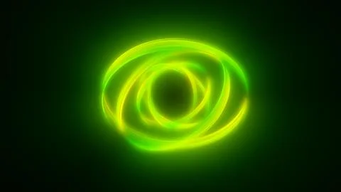 Green glowing twin-ring vortex on black background, representing flow of ener 스톡 사진