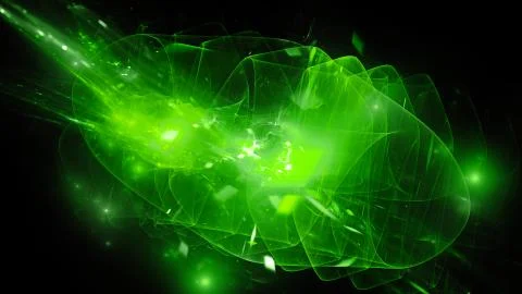 Green glowing wave in space with artificial elements and particles イラスト素材