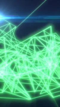 Green glowing wireframe network with polygon lines and digital horizon, sym.. Stock Illustration