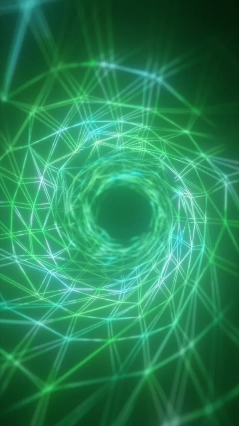 Green glowing wireframe vortex ring with polygon lines and sparkles, futuri.. Stock Footage 329189430
