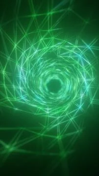 Green glowing wireframe vortex ring with polygon lines and sparkles, futuri.. Stock Illustration