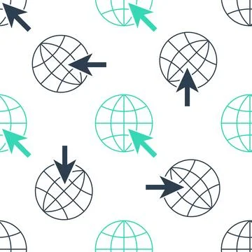 Green Go To Web icon isolated seamless pattern on white background. Globe and 스톡 일러스트