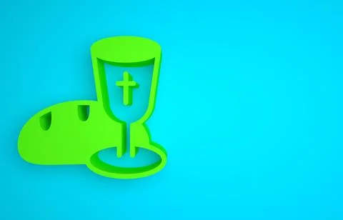Green Goblet and bread icon isolated on blue background. Bread and wine cup Stock Illustration