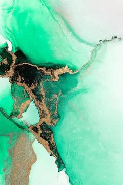 Green gold abstract background of marble liquid ink art painting on paper . Stock Illustration