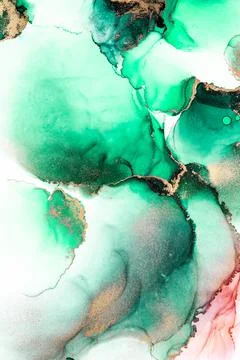 Green gold abstract background of marble liquid ink art painting on paper . Stock Illustration