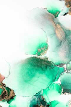 Green gold abstract background of marble liquid ink art painting on paper . Stock Illustration
