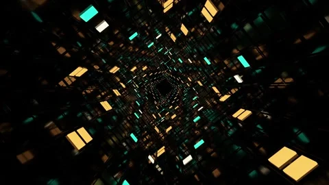 Green-gold mirror square deep tunnel animation Stock Footage 343843326