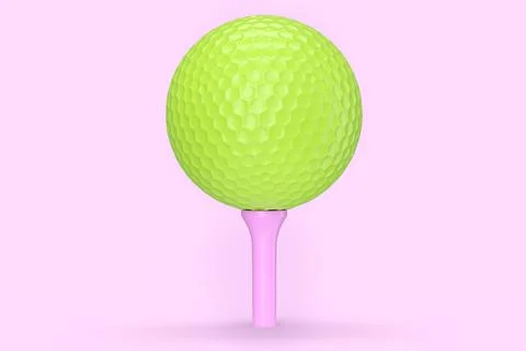 Green golf ball on tee isolated on pink background Stock Illustration