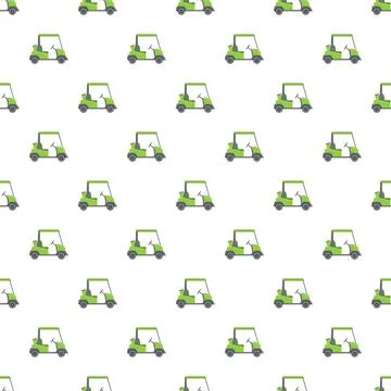 Green golf carts pattern repeating on white background Stock Illustration