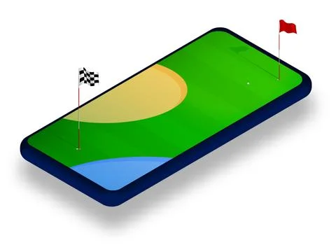 Green golf course on smartphone screen. Online games, modern technologies Stock Illustration
