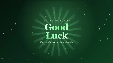 Green good luck greeting animation with rotating rays and clovers Stock Footage 335801161