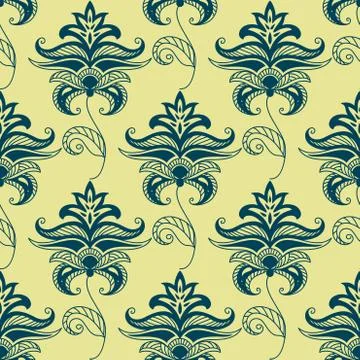 Green Gothic Floral Pattern on Yellow Background Ilustración de archivo