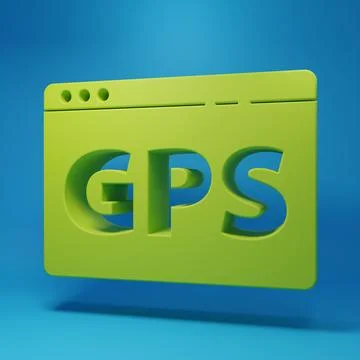 Green Gps device with map icon isolated on blue background. Minimalism conc.. Illustrazione stock