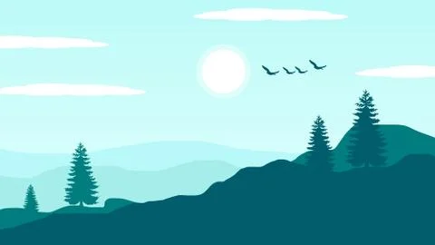 Green gradient based morning landscape Illustrazione stock