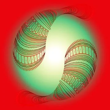 A green gradient circle framed by curved patterned shapes. Stock Illustration