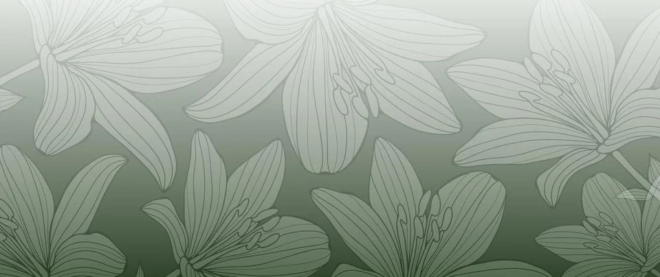 Green gradient floral abstract background with lilies. Stock Illustration