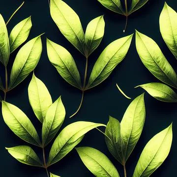 Green gradient leaves on black background seamless pattern Stock Illustration